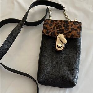 Ted Baker Black and Animal Print Crossbody Bag